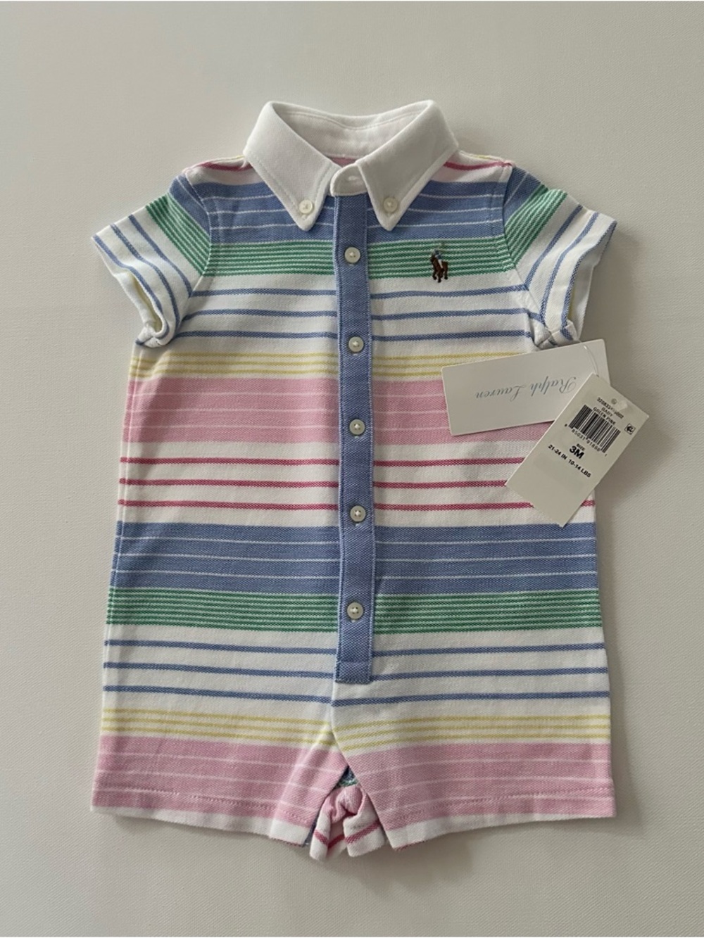 Ralph Lauren 3 Months Baby Boy Polo Stripe Romper Pastel Pink Blue Green Yellow